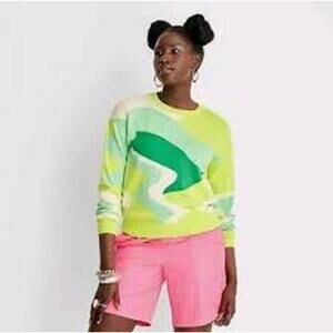 Future Collective Alani Noelle Large Abstract Sweater Neon Green Long Sleeves